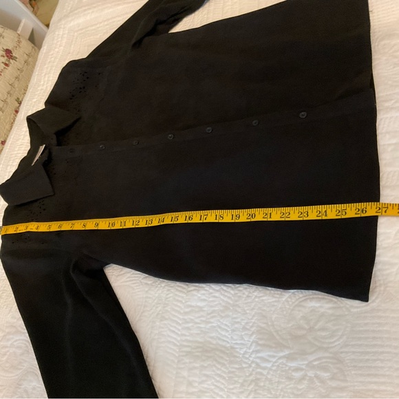 CARROLL REDD, BLACK OPEN LACE, FAUX VELOUR BLOUSE, SIZE: L - Picture 7 of 11